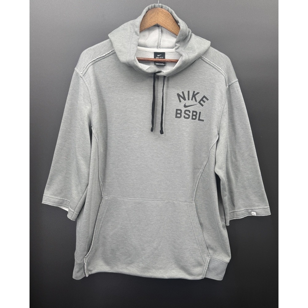 Nike BSBL Dri-FIT Mens Large Gray 3/4 Sleeve Baseball Hoodie Pullover Athleisure